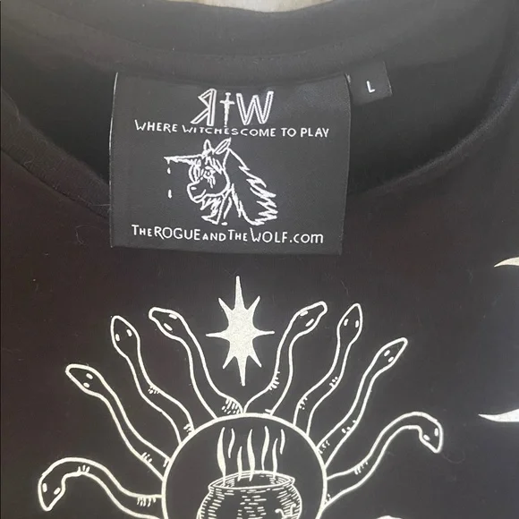 Black Cold Shoulder Top with White Graphic - Picture 3 of 5